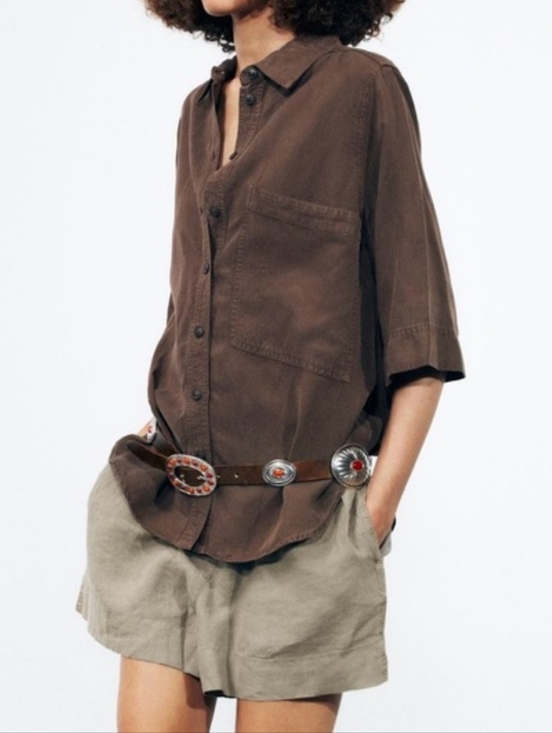 Zara Accessories - Zara Boho Western Concho Belt Brown Faux Leather Red Cabochon Size 32